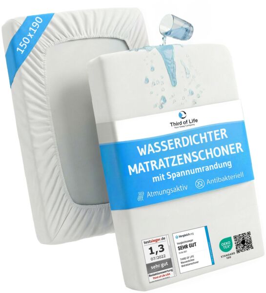 Matratzenschoner 150x190 wasserdicht, Atmungsaktive Matratzen-Auflage, Anti-Milben Bezug unter Spann-Bettlaken, Wasserundurchlässiger Matratzenschutz, Hygienischer Matratzen-Topper 150x190 cm