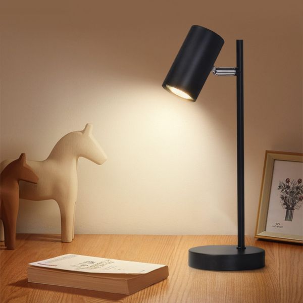 ZMH Nachttischlampe schwarz Tischlampe Wohnzimmer schwenkbar 350° GU10 Metall Büro