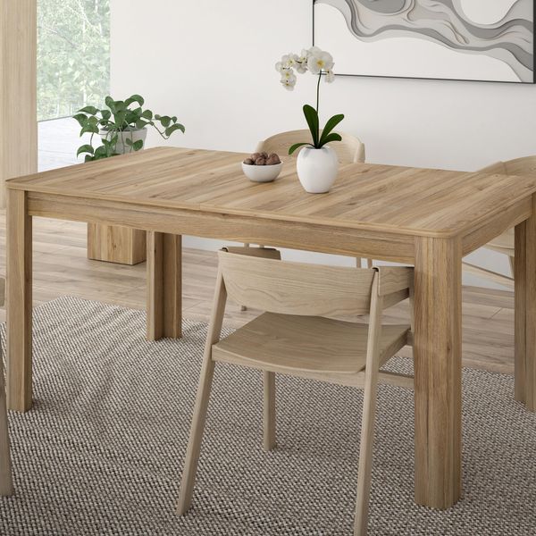 Forte BREATHTAKER Esstisch 160, moderner Skandi-Stil Esstisch mit abgerundeten Beinen, Holzwerkstoff, ausziehbar, Mauvella Eiche Holzdekor, 160 (206,6) cm breit x 72,7 cm hoch x 90,4 cm tief