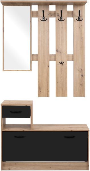 Kompaktgarderobe >Rudolf< in Artisan Eiche Dekor / Schwarz - 100x180x25 (BxHxT)