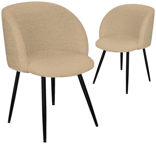 HOMELUX Polsterstuhl Esszimmerstuhl 2/4 Set, Küchenstuhl mit Armlehnen & Metallbeine (Sessel modern für Wohnzimmer, Esszimmer, Schminktisch, 2 St), Teddy Stoff