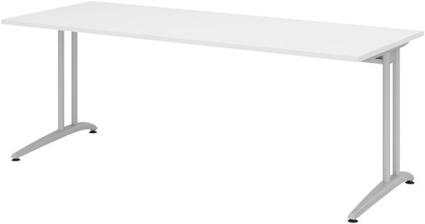 bümö Schreibtisch groß, Serie 200x80 cm, Tischplatte aus Holz in weiß, Gestell aus Metall in Silber - PC Tisch, großer Computertisch für's Büro, Office Bürotisch, BS-20-W
