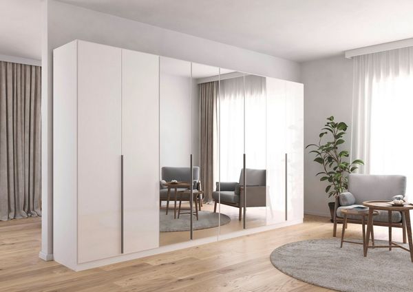 OTTO home Drehtürenschrank Kleiderschrank Schrank Garderobe AGORDO mit Dekor- oder Hochglanzfront (in zwei Griff-Farben, Breiten 91-405 cm) durchdachte Innenausstattung, in 8 Breiten und 2 Höhen MADE IN GERMANY