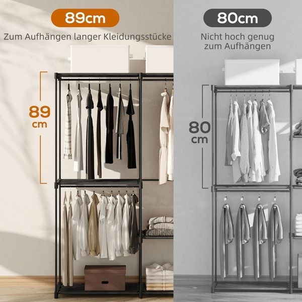 MC Star Kleiderschrank mit Kleiderstange, Ablagen, für Schlafzimmer, Ankleidezimmer (111 x 43 x 185 cm, Schwarz)