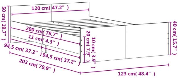 vidaXL Bettgestell mit Kopf- und Fußteil Räuchereiche 120x200 cm 3203744 Bild 9