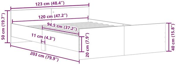 vidaXL Bettgestell mit Kopf- und Fußteil Räuchereiche 120x200 cm 3203744 Bild 10