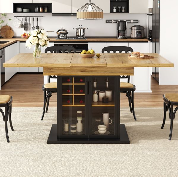 Esstisch Teleskoptisch 110-140x80cm mit Weinregal – klappbarer Küchentisch für 4-6 Personen