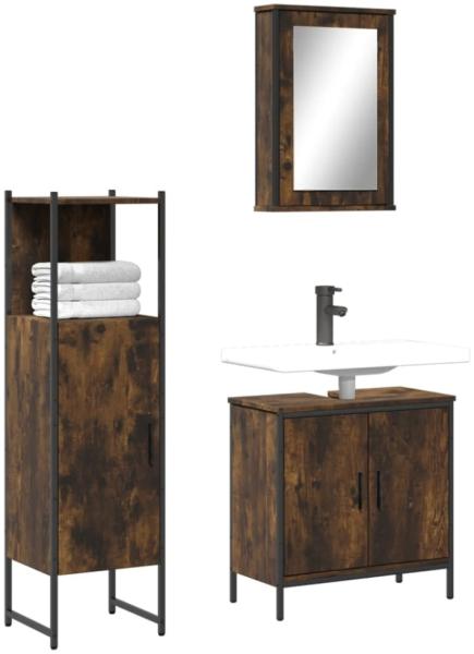 vidaXL 3-tlg. Badmöbel-Set Räuchereiche Holzwerkstoff 3214822