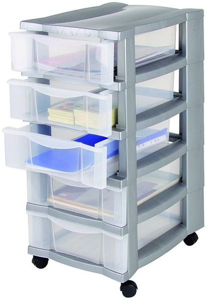 Jelenia Plast Rollcontainer mit 5 Schubladen | Bürocontainer aus 100% recycelbarem Kunststoff | mobiler Rollwagen mit Rollen | Schubladenschrank 30 x 66 x 40 cm | ideal für Büro & Kinderzimmer