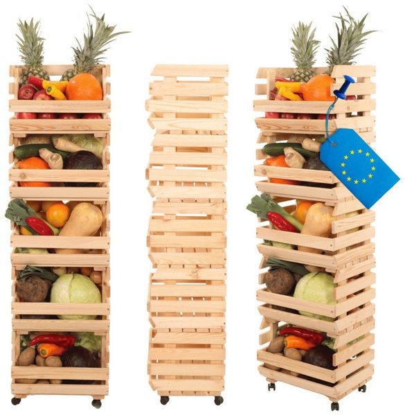 Modo24 Küchenregal Modular Holzregal für Gemüse Obst auf Rollen, Stapelbares Regalsystem, Kartoffelsteige, Küchenregal, Vorratsregal, Gemüseregal, 3 Farben