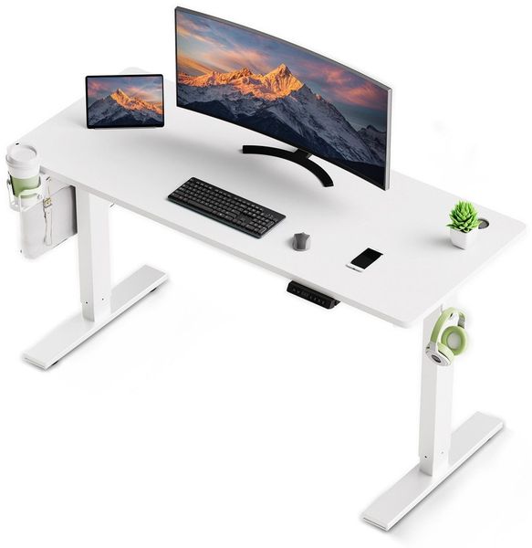 HOMAVO höhenverstellbarer Schreibtisch 60×120 cm, mit Memory- und Anti-Kollisionsfunktion, USB-A- und USB-C-Anschlüssen, Höhe 70–120 cm, Weiß