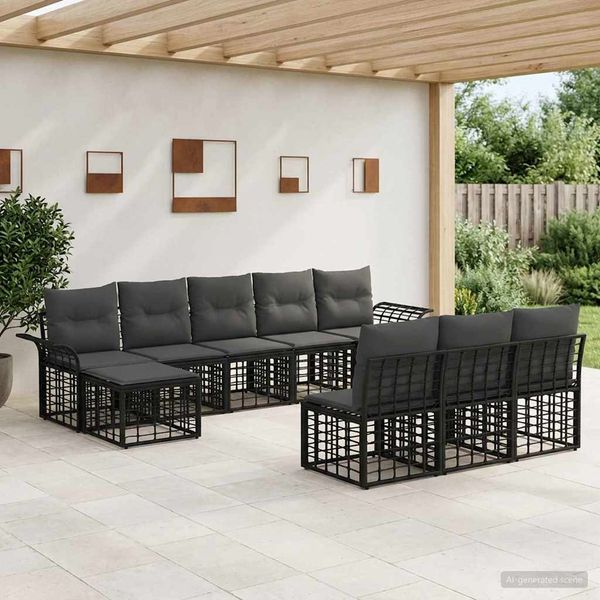 vidaXL Outdoor-Sofagarnitur 9 pcs Schwarz und Dunkelgrau Polyester 3437769