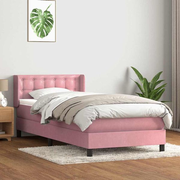 vidaXL Boxspringbett mit Matratze Rosa 90x220 cm Samt 3318482