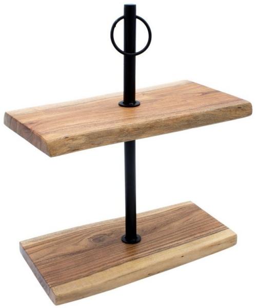 Spetebo Etagere Etagere natur - 42 x 35 cm, Akazien Holz, Metall, (Packung, 1 tlg), Holz Serviertablett mit 2 Etagen