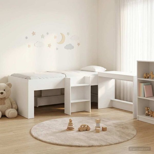 vidaXL Hochbett mit Schreibtisch für Kinder Weiß 98,5 x 200 cm 3423454