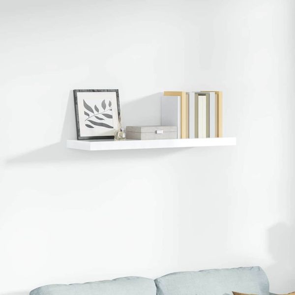 Schweberegal, Bücherregal Wand, Wandregal Hochglanz-Weiß 90x23,5x3,8 cm MDF