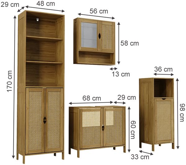 Badmöbel-Set Liora Bambus 4 Teile Vicco Bild 2