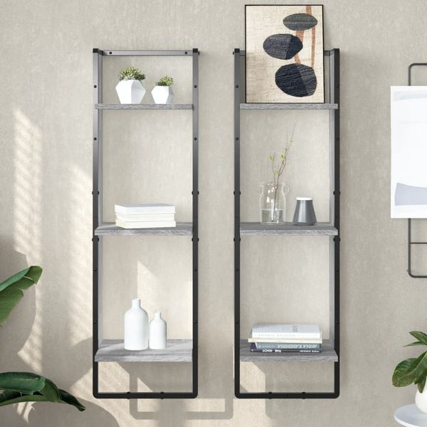 vidaXL Wandregal 3 Fächer Grau Sonoma 30x25x100 cm Holzwerkstoff 836306