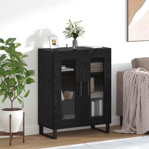 vidaXL Sideboard Schwarz Eichen-Optik 69,5 x 34 x 90 cm Holzwerkstoff 887209