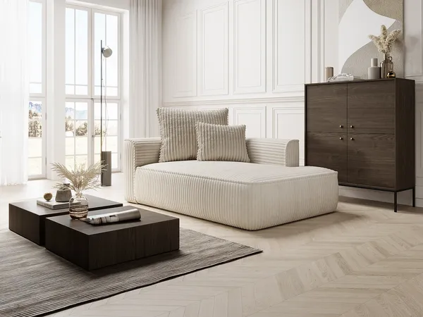 Vente-unique - PINETA Chaise longue Samt Beige - B 115 cm x H 67 cm x L 180 cm