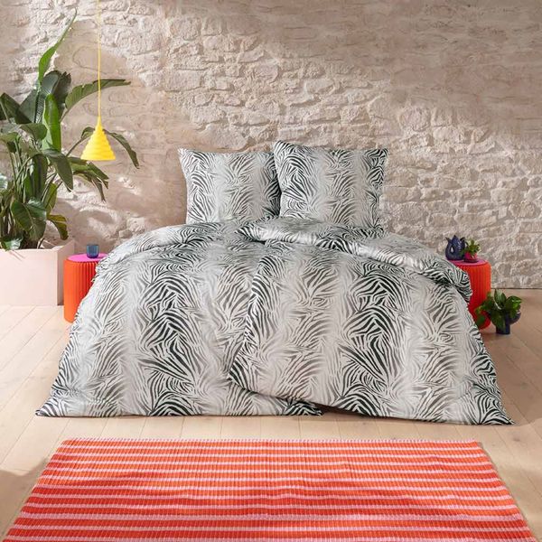 Estella Mako-Satin Bettwäsche 200x200 Zadie khaki Zebra Tierfellmuster 4846-016