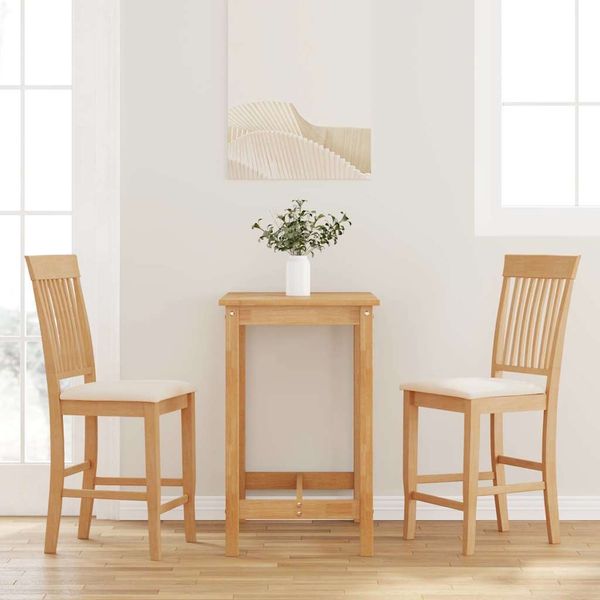 vidaXL Barhocker mit Kissen 2 Stk. Natur Massivholz Gummibaum 4102570