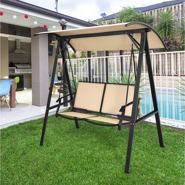 KOMFOTTEU Hollywoodschaukel, 2 Sitzer Gartenschaukel aus Metall bis 240kg belastbar