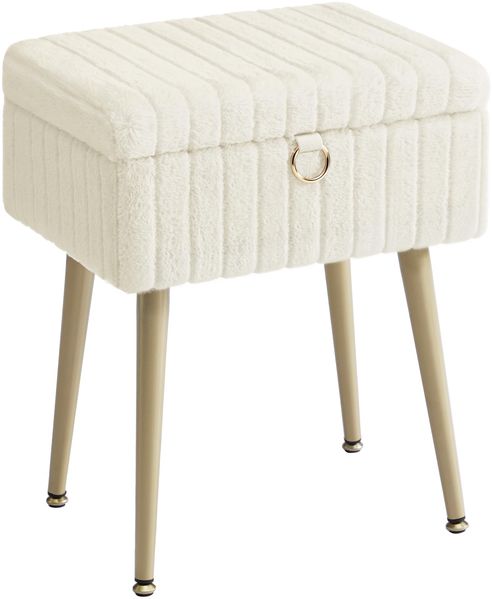 SONGMICS Schminktisch-Stuhl, Hocker mit Stauraum, Schminkhocker, Fußhocker, Metallbeine, gepolstert, verstellbare Füße, Wohnzimmer, Schlafzimmer, Ankleidezimmer, cremeweiß LOM505WZ02