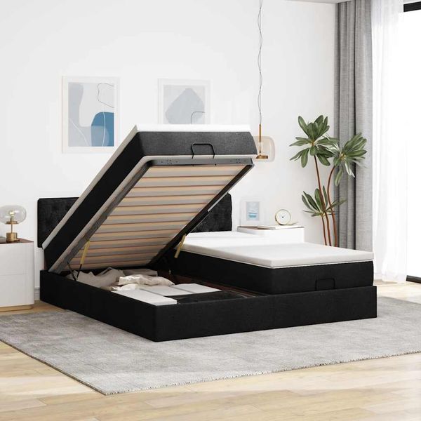 vidaXL Ottoman-Bett mit Matratzen & LEDs Schwarz 160x200 cm Stoff 3312859