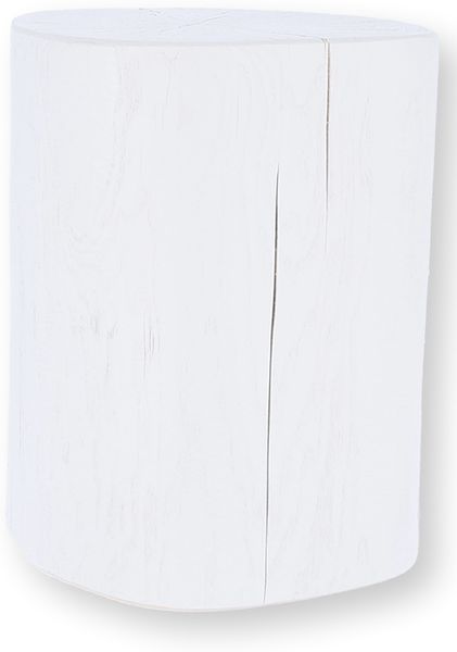 Beistelltisch Block rund, Kernesche massiv, Weiß, H 38 cm