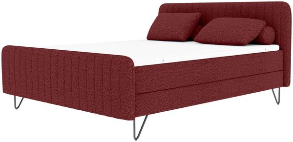Boxspringbett Aurelio - Boucle-Stoff - rot - 180x200 cm