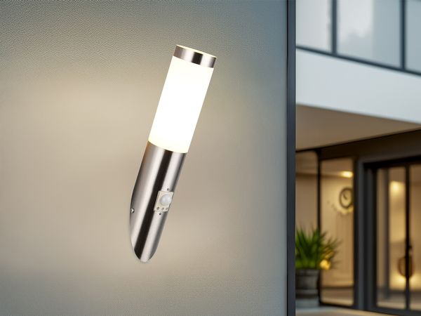 Moderne Außenwandleuchte TRIOTO mit Bewegungsmelder Silber, Höhe 39cm