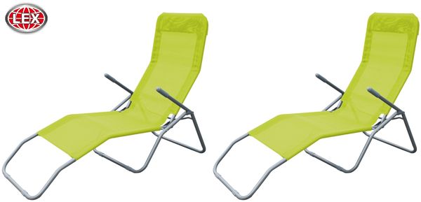 2er Set Siestaliege Kippliege Sonnenliege Strandliege Garten klappbar gelb-grün