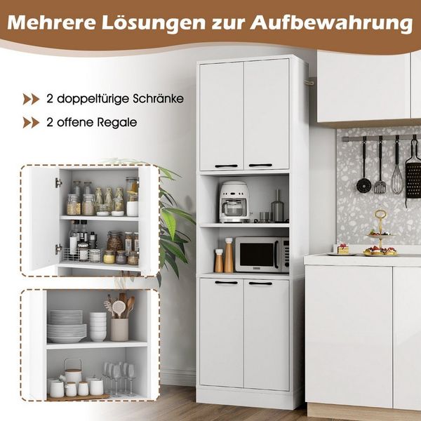 KOMFOTTEU Küchenbuffet Buffetschrank Vorratsschrank mit 4 Türen & offenen Ablagen