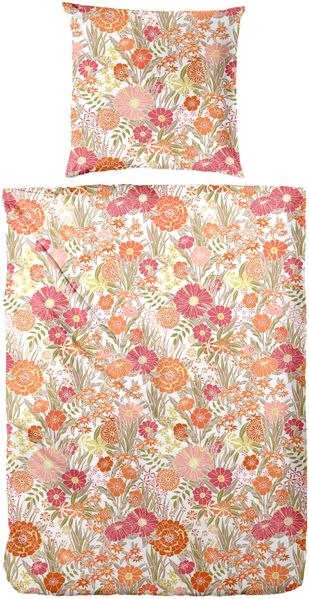 Primera Perkal Bettwäsche 155x220 Blumenwiese Flowerpower pink orange 133050-72
