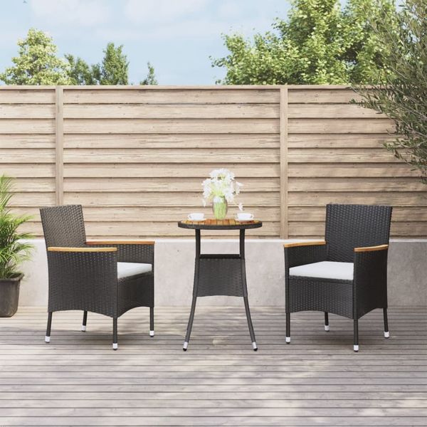 vidaXL 3-tlg. Garten-Bistro-Set mit Kissen Schwarz Poly Rattan 3187428