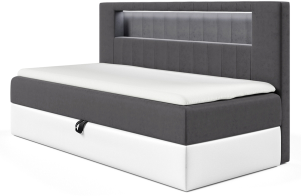 MEBLINI Kinderbett mit Bettkasten GARETH 2 80x200 – H3/Dunkelgrau Samt Gepolstert Einzelbett mit Matratze - Polsterbett mit Stauraum - Bett mit Kopfteil – Stauraumbett