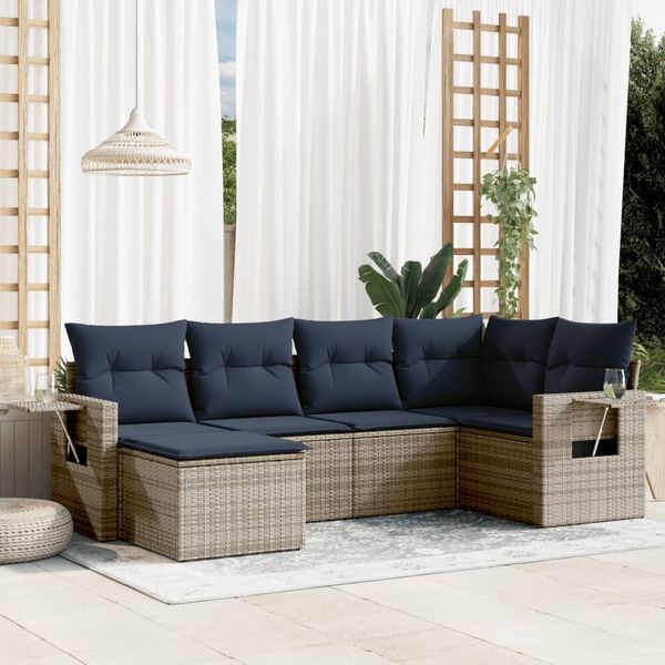 vidaXL 6-teiliges Gartensofa-Set mit Kissen, grau, Polyrattan 3220460