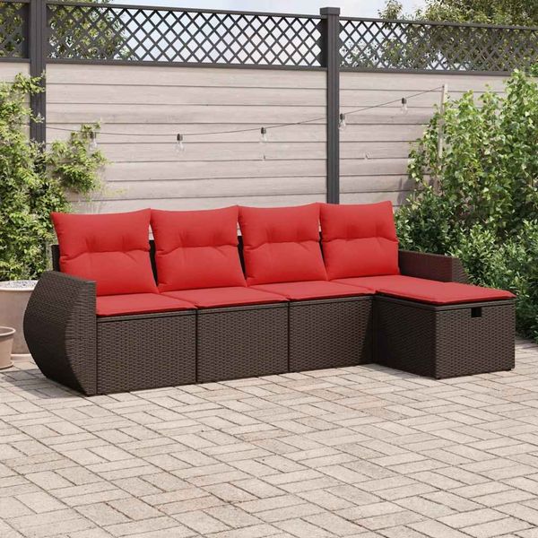 vidaXL 5-tlg. Garten-Sofagarnitur mit Kissen Braun Poly Rattan 3325570