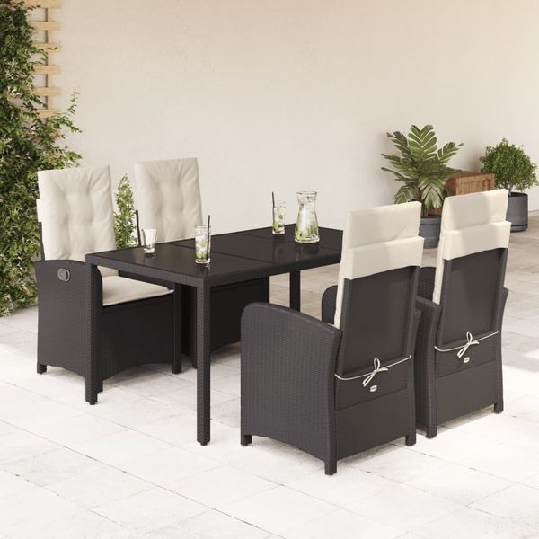 vidaXL 5-tlg. Garten-Essgruppe mit Kissen Schwarz Poly Rattan 3212197