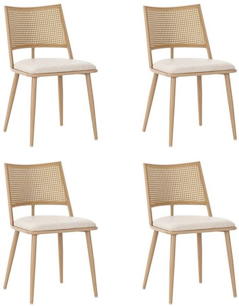 Flieks Esszimmerstuhl (Set, 4 St), 4er Set Polsterstühle mit Rattan-Rückenlehne Kunstleder, Metallbeine