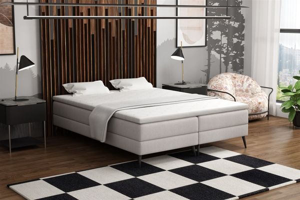 Boxspringbett Schlafzimmerbett BREST 200x200cm Stoff Soro Hellgrau