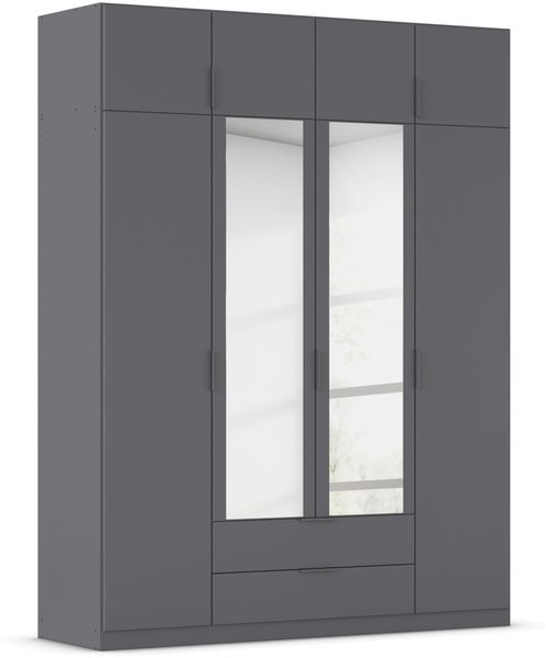 Rauch Möbel Lagoa, Kleiderschrank, Garderobe für Schlafzimmer, Kinderzimmer, Jugendzimmer 8-türig, mit Spiegel, 2 Schubladen, Farbe Grau metallic, Schwarz, Breite 181