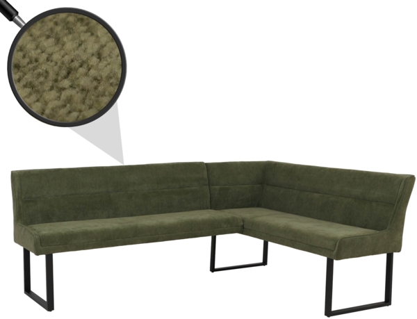 Eckbank HWC-O81, Esszimmerbank Bank, Öko-Tex (310g/m²) Chenille Stoff/Textil Metall 210x159cm ~ grün