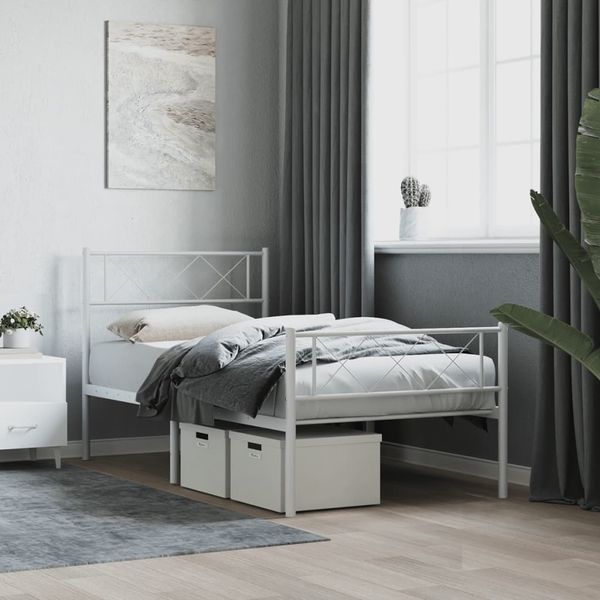 vidaXL Bettgestell mit Kopf- und Fußteil Metall Weiß 90x200 cm 372337