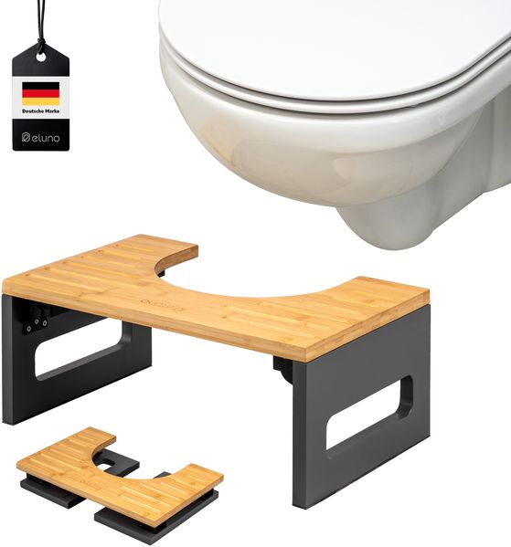 eluno Toilettenhocker, Fußbank aus Bambus, platzsparend zusammenklappbar, grau