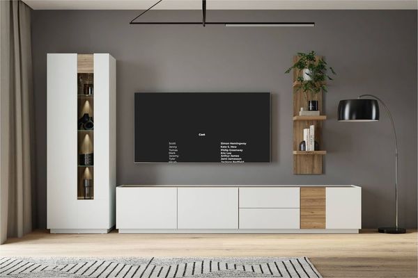 Wohnwand LEWISVILLE Wohnzimmer 3-tlg Optik: Secret Grey / Valencia Oak