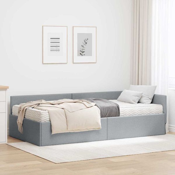 vidaXL Eckbettgestell mit Matratze Sonstiges 2 pcs Hellgrau Stoff 3393597