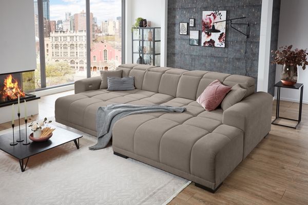 Wohnlandschaft >Puppet< Kopfteilverstellung, Sitzverstellung, taupe - 301x113x195cm (BxHxT)