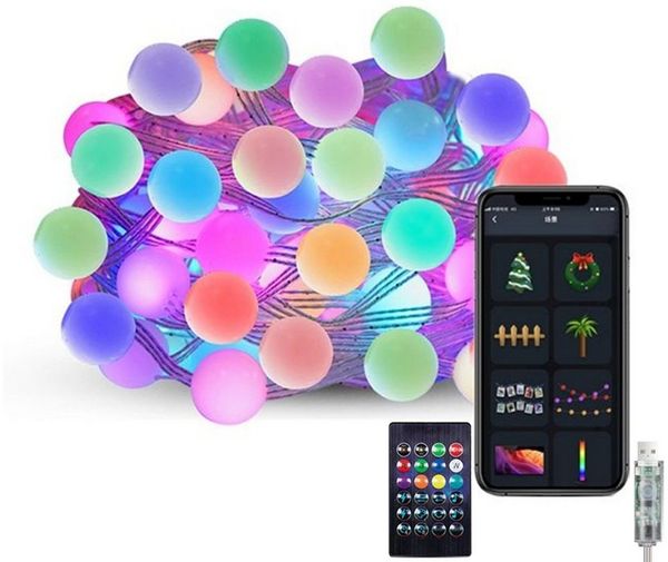 PRIISF Lichterkette Smart Lichterketten Kugel LED Discokugel Partylicht RGB Weihnachten, Nachtlicht für Weihnachten, Hochzeit, Party, Zimmer, Wohnheim, Garten